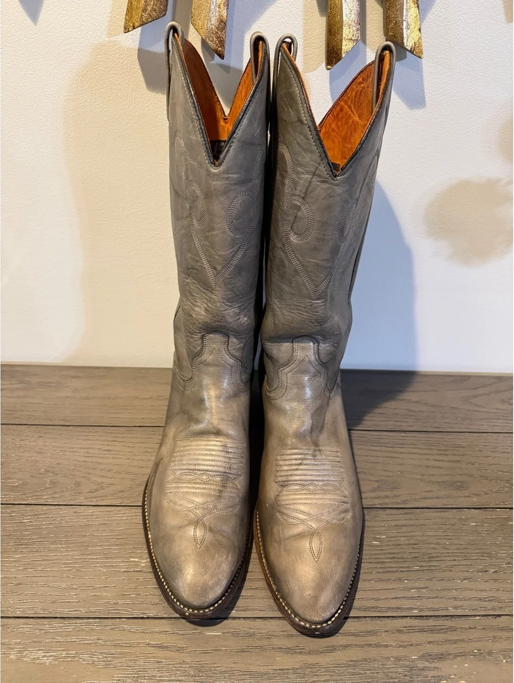 J. Chisholm Gray Leather Cowboy Boots Size 11